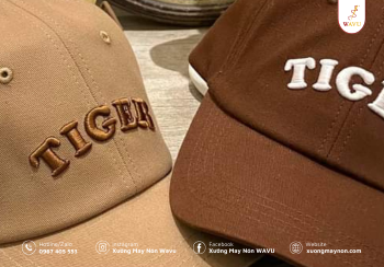 Logo thêu thường (thêu không nổi) lên nón