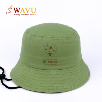 Nón Bucket Có Dây Xanh Lá Non – In Logo Trường Mầm Non Hy Vọng