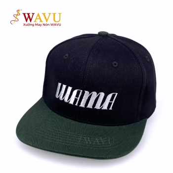 Nón Snapback Đen Phối Vành Xanh Rêu – Thêu Logo WAMA