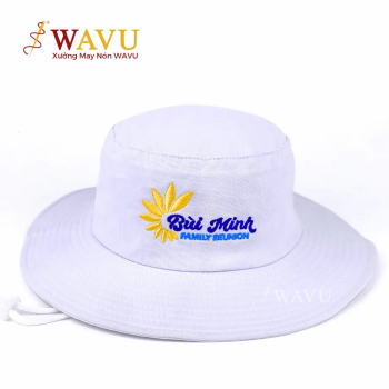 Nón Tai Bèo Trắng Thêu Logo | Mũ du lịch nhóm – gia đình