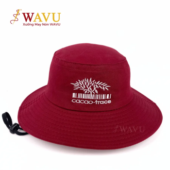 Nón Tai Bèo Màu Đỏ Đô Thêu Logo Cacao-Trace | Nón đồng phục nông trại – xưởng WAVU
