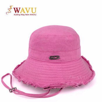 Nón Tai Bèo Denim Hồng Vành Tua Rua – Logo Kim Loại MOD